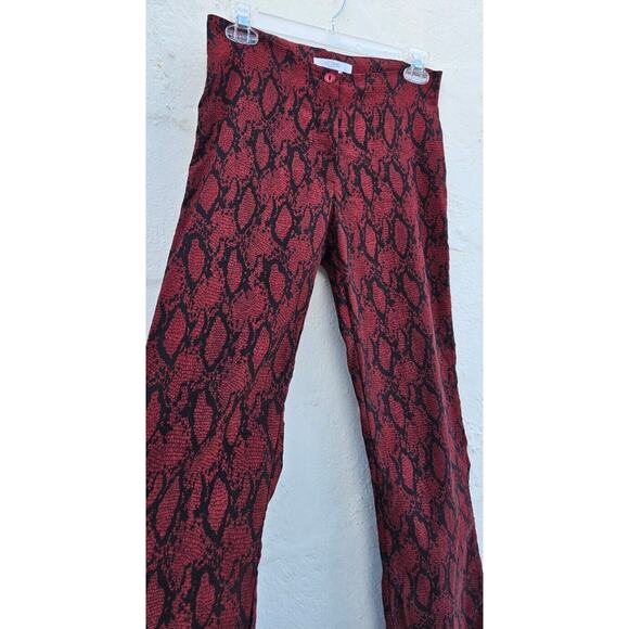 VTG Y2K Pants Womens Small 40 Red Black Python Print Mid Rise Boot Cut Stretch - Picture 4 of 13